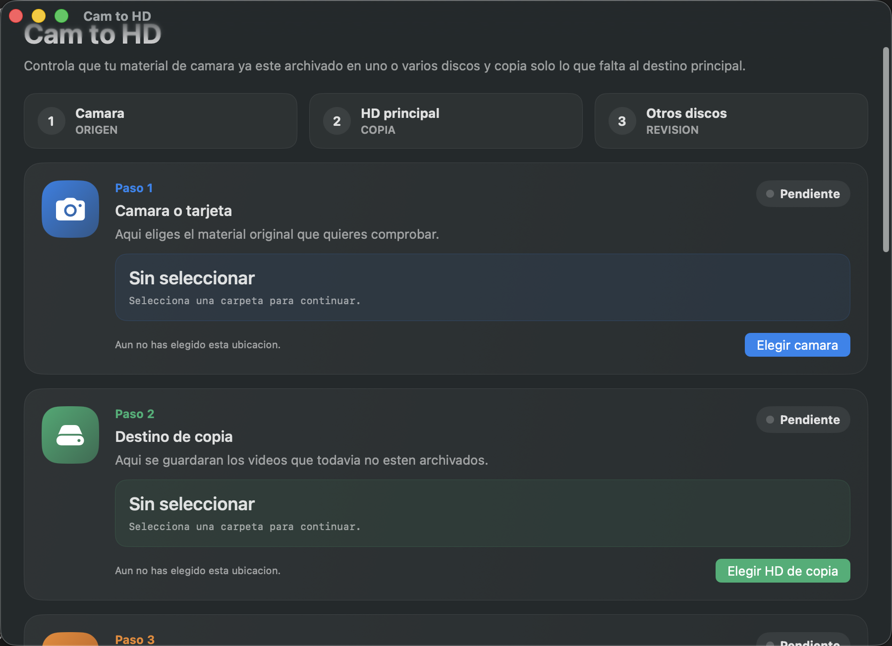 Captura de pantalla de la app Cam to HD en macOS